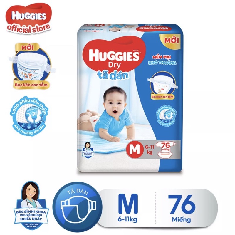 Tã dán huggies M76 ( bọc kén con tằm) tặng 10 miếng