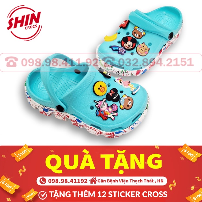dép crossFREESHIPdép cross quai ngang họa tiết xanh nước biển đế Sơn đế lượn sóng SHINDUZ tặng thêm 12 sticker cross