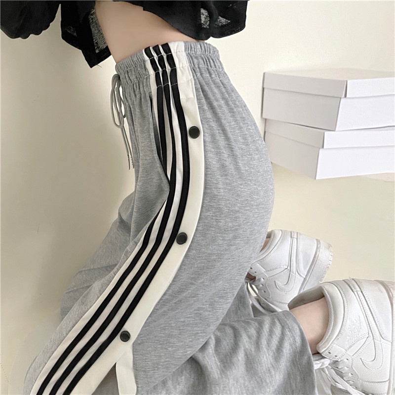 SUXI Quần thể thao ống rộng thiết kế nút phong cách Hàn Quốc thời trang mùa hè cho nữ