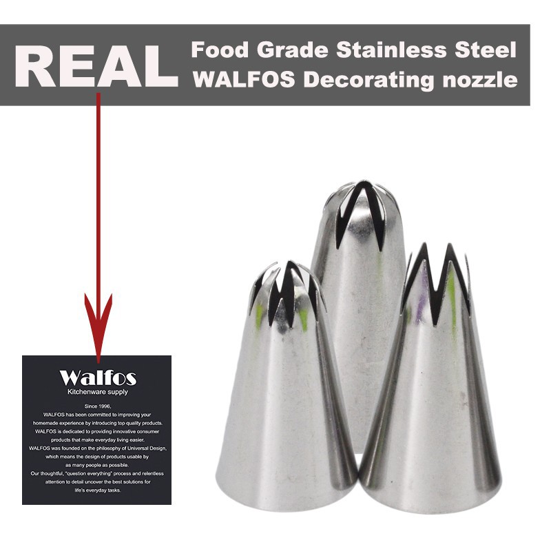 Bộ 3 vòi làm kem bằng thép không gỉ Walfos giúp trang trí bánh kem dễ dàng