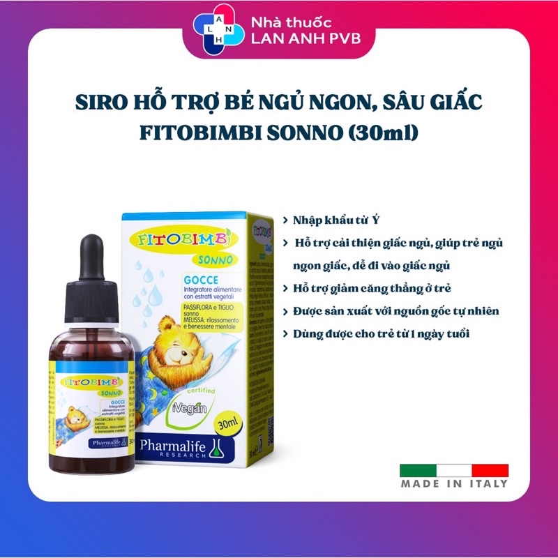 Siro ngủ ngon cho bé Fitobimbi Sonno 30ml, hết giật mình, khóc đêm, bé ngủ sâu giấc +quà