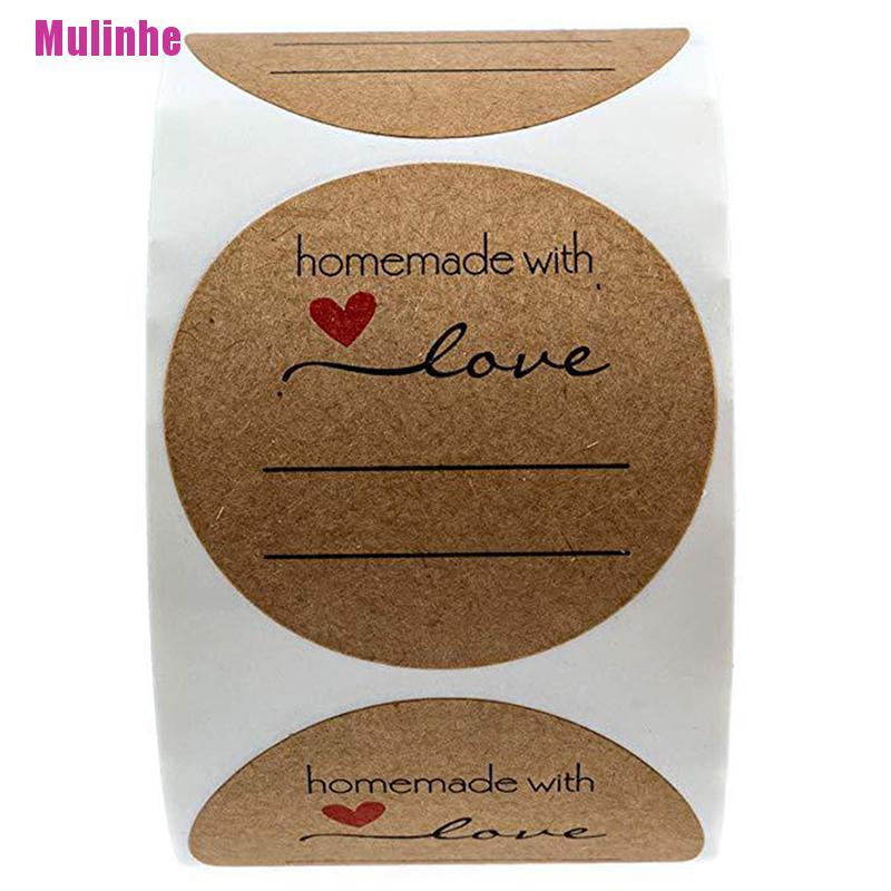 Cuộn 500 Nhãn Dán Giấy Kraft In Chữ Handmade With Love Dùng Trang Trí Sổ Tay