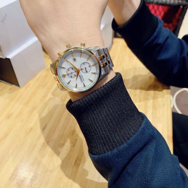 Đồng hồ nam Citizen CA7004-54A Eco-drive dây kim loại demi gold size 42mm chính hãng