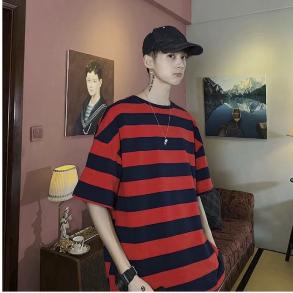 Áo thun sọc ngang bản to nam nữ form rộng unisex | BigBuy360 - bigbuy360.vn