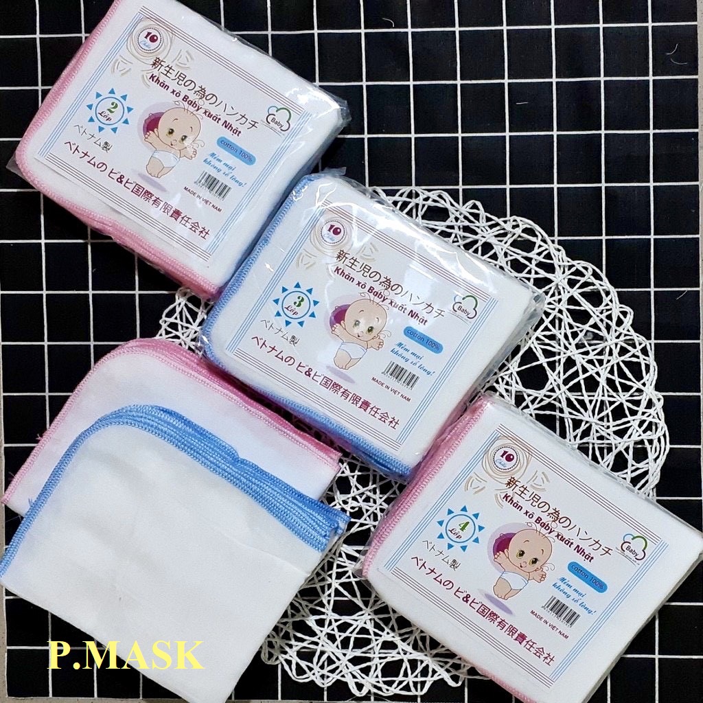 Set 10 KHĂN SỮA TRẮNG 4 LỚP xuất Nhật siêu thấm, mềm mịn an toàn cho da bé, có viền màu xung quanh