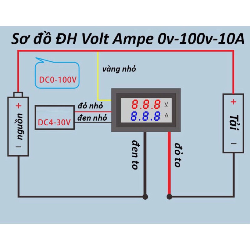 Đồng hồ điện tử Vôn Ampe 0-100v