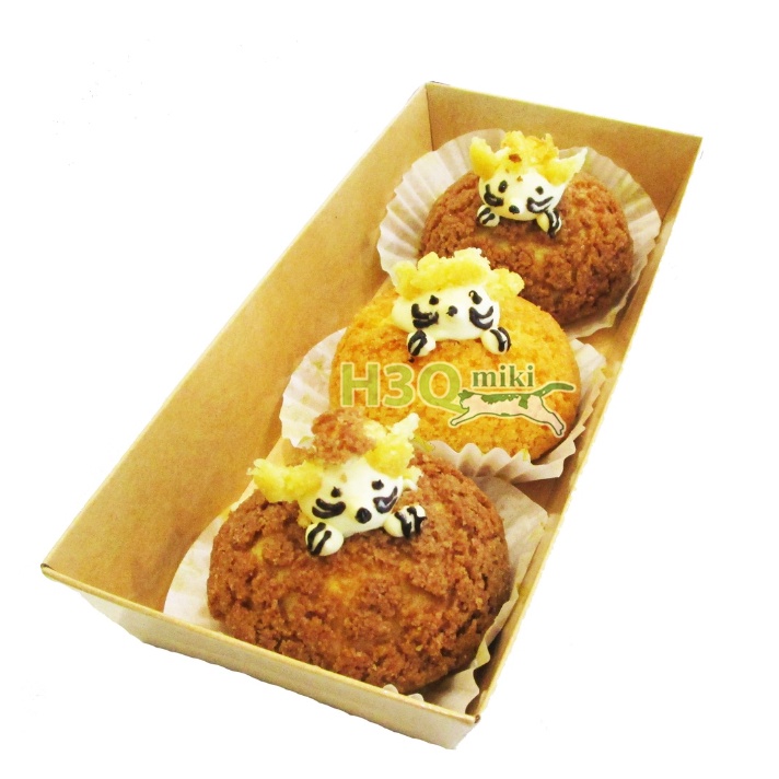 Su Kem Vỏ Giòn Nhân Kem Tươi (Tròn Topping Mèo / Trái Tim) H3Q Miki Hộp 3 Chiếc 120g
