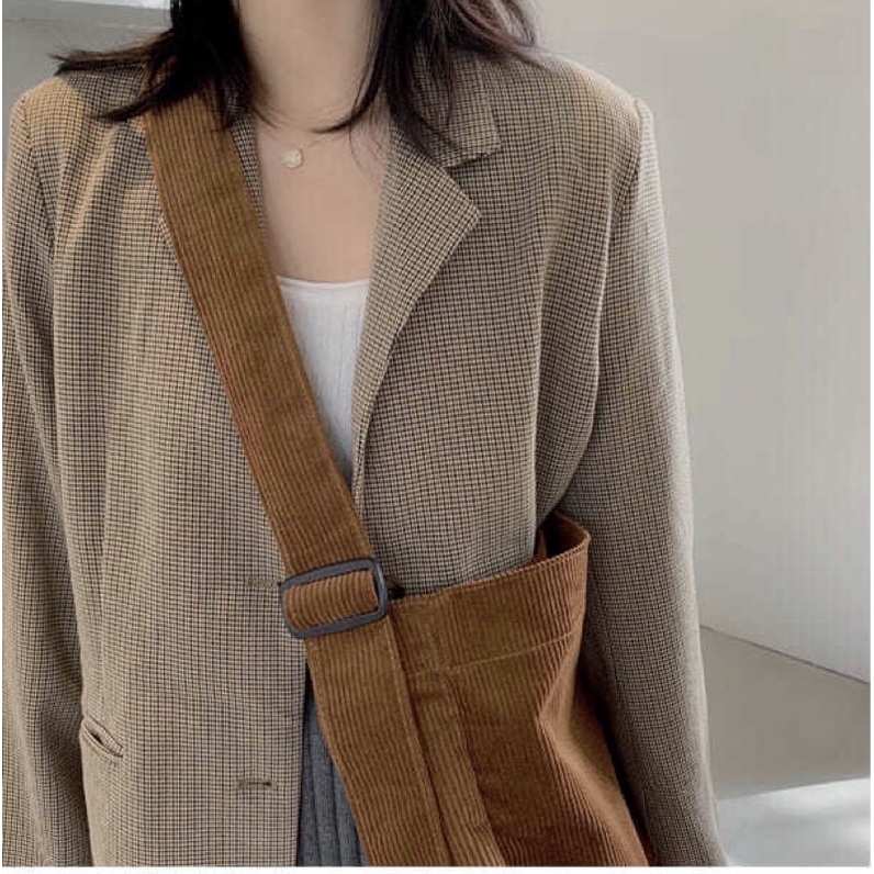 Túi đeo chéo cỡ lớn vải tike mềm ulzzang Hàn Quốc (điều chỉnh đuoc chiều dài quai )
