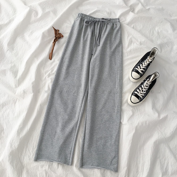 Quần Cotton Lưng Cao Ống Rộng Phối Dây Rút Phong Cách Hàn Quốc Thời Trang Mùa Đông Cho Nữ