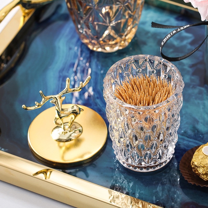 Hũ Thuỷ Tinh Pha Lê Để Đồ Hình Đầu Hươu Mạ Vàng Sang Trọng