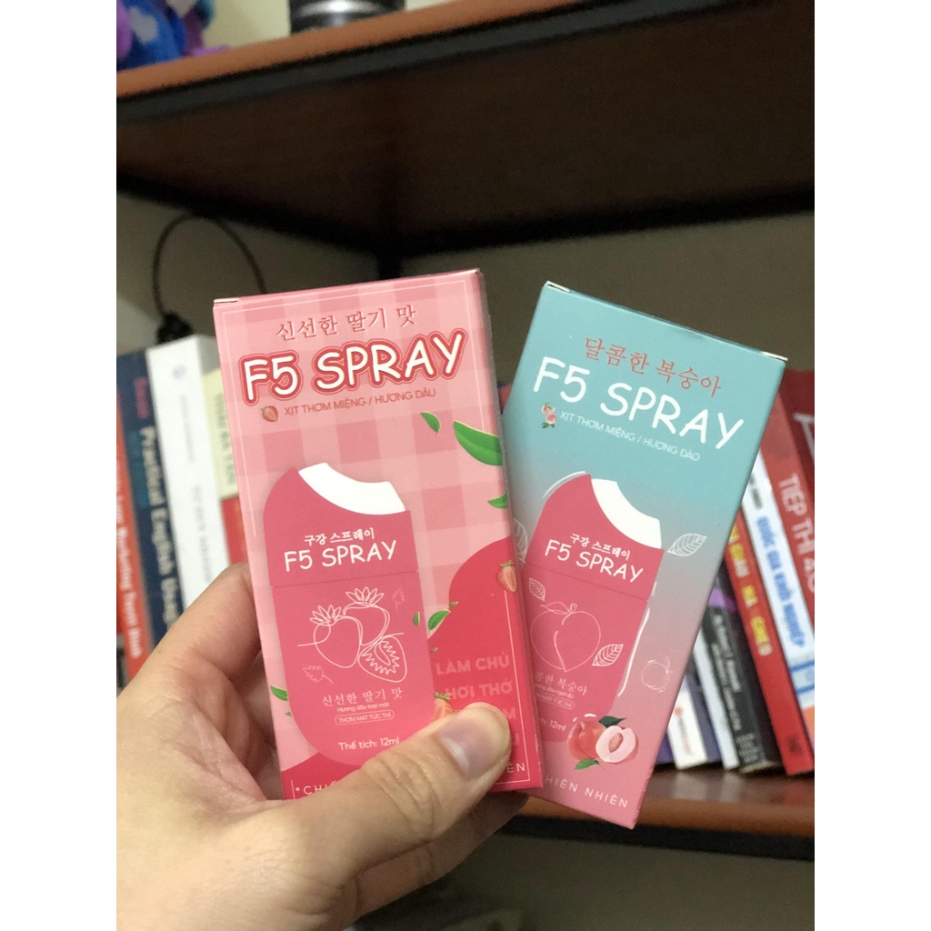 Lọ xịt thơm miệng F5 spray vị đào,dâu, kháng khuẩn thơm mát, khử mùi hôi, làm sạch khoang miệng, tự tin giao tiếp