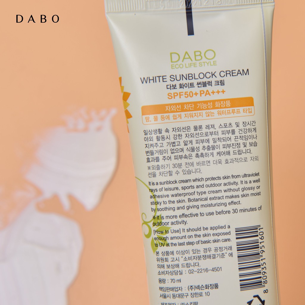 Kem Chống Nắng DABO White Sunblock Cream SPF50 PA+++ 70ml - Hàn Quốc chính hãng