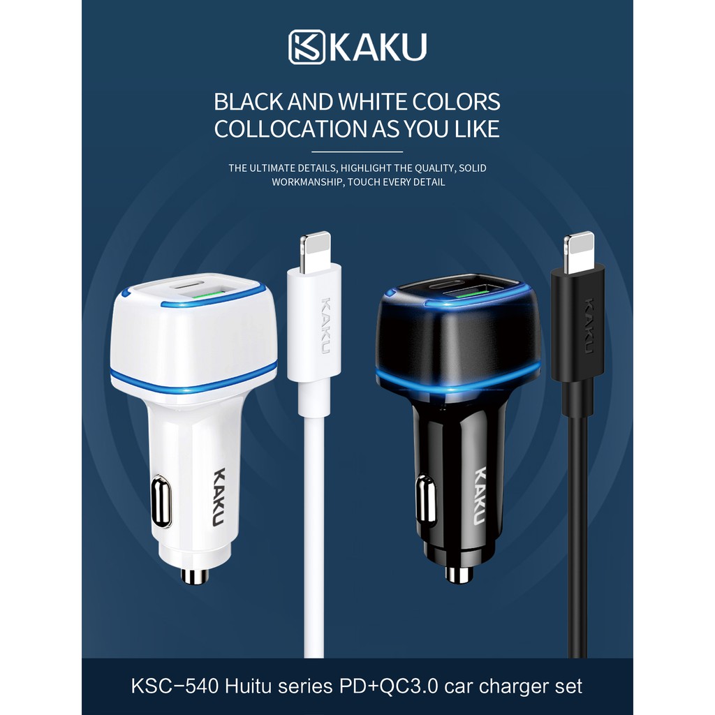 Bộ Tẩu sạc nhanh PD dùng trên ô tô hoặc xe SH dành cho ip chính hãng KAKU mã KSC - 540