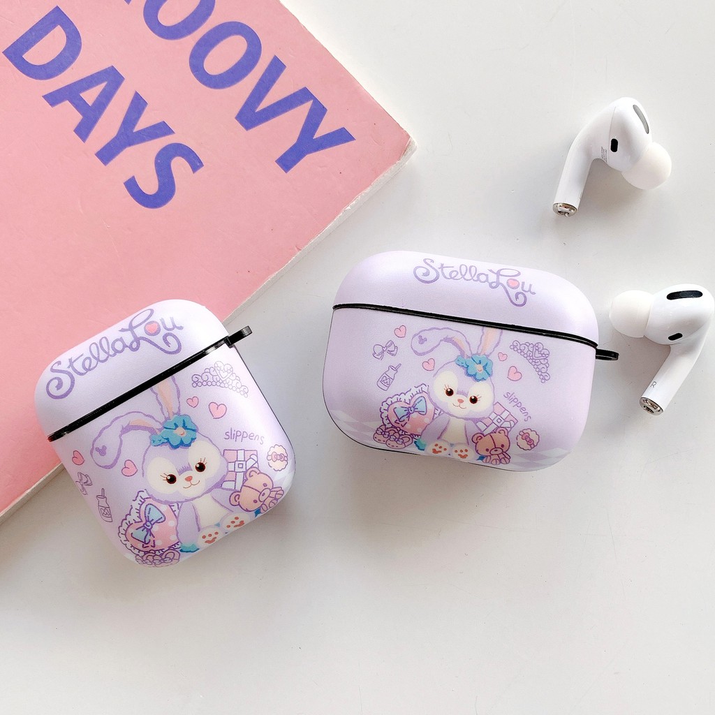 Vỏ Bảo Vệ Hộp Sạc Tai Nghe Airpods Pro 1 / 2 Bằng Tpu Mềm Nhám Hình Stellalou Có Móc Treo