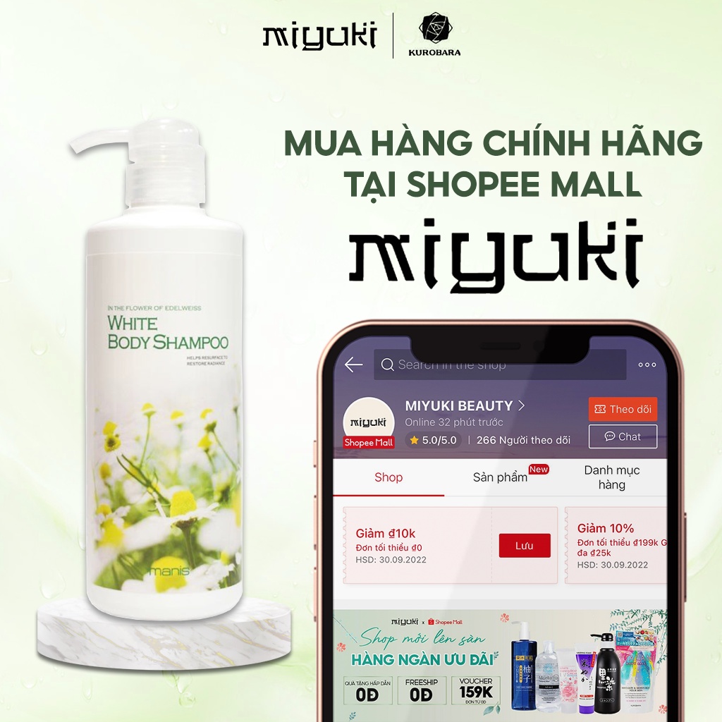 Sữa Tắm Trắng Da Manis White Body Shampoo Dưỡng Ẩm Săn Chắc, Tẩy Tế Bào Chết, mùi hoa cỏ thư giãn MN001/MN002 450ml