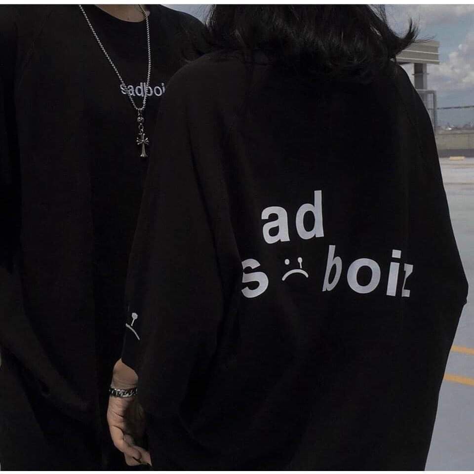 Áo thun tay lỡ SADBOIZ mặt mếu thêu tay cá tính BIGOMALL - Áo phông nam nữ unisex freesize form rộng 65kg