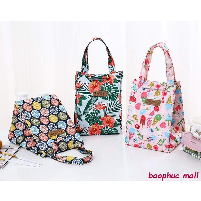 Túi Đựng Cơm Giữ Nhiệt Hoạ Tiết Tropical Vải Oxford Chống Thấm Nước.#TGNL4902