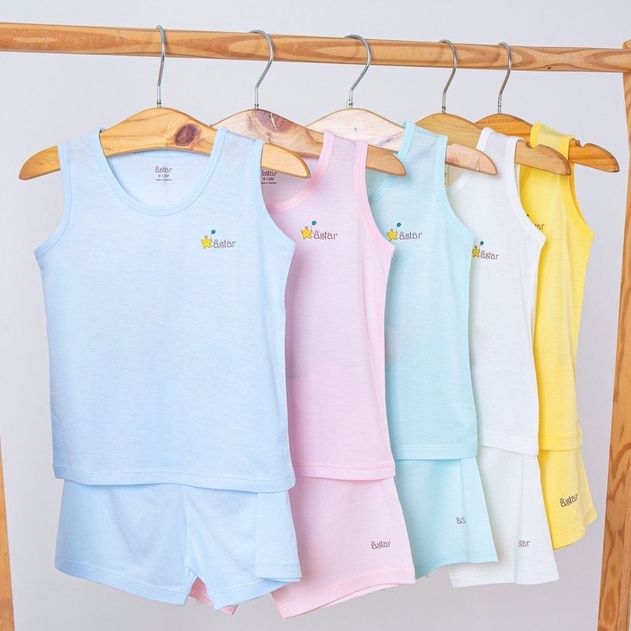 Bộ ba lỗ Astar họa tiết trơn cho bé 5-15kg