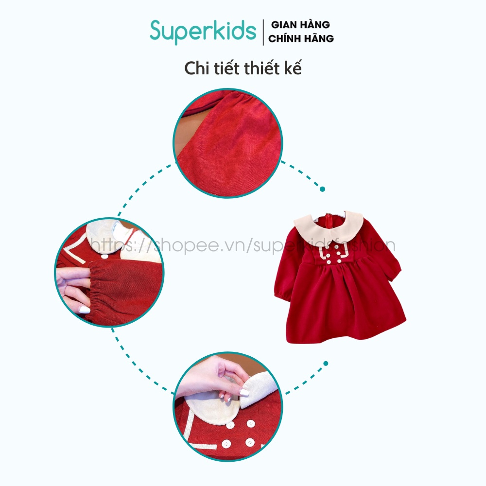 Váy Tết cho bé - Váy Nhung babydoll tiểu thư dễ thương 8-22kg QATE776