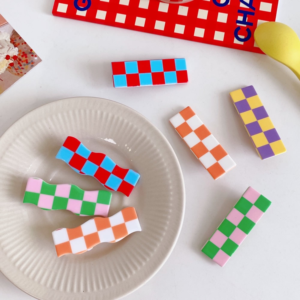 Kẹp tóc họa tiết caro trắng đen phong cách ngọt ngào sáng tạo cho nữ