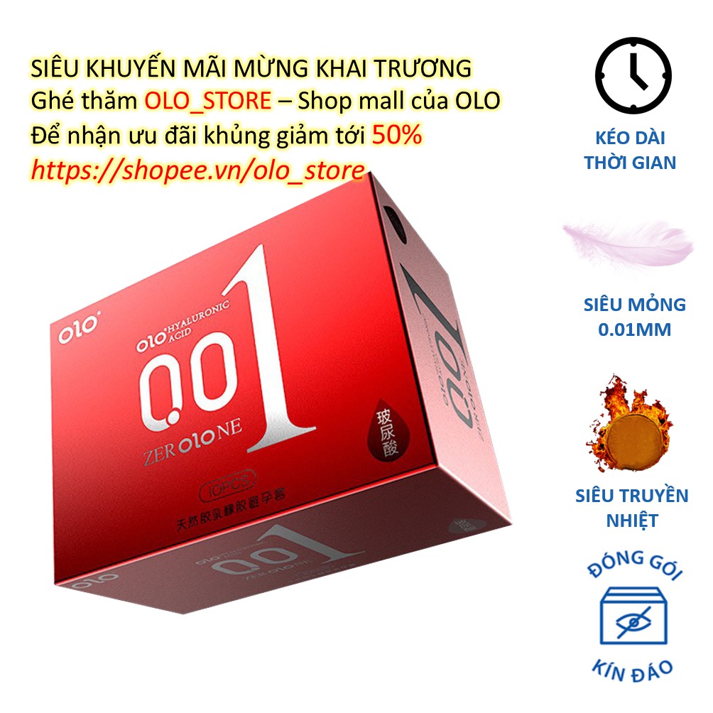 1 hộp 10 chiếc Bao cao su siêu mỏng 0.01 OLO ĐỎ-Siêu truyền nhiệt-Kéo dài thời gian-Hộp 10c