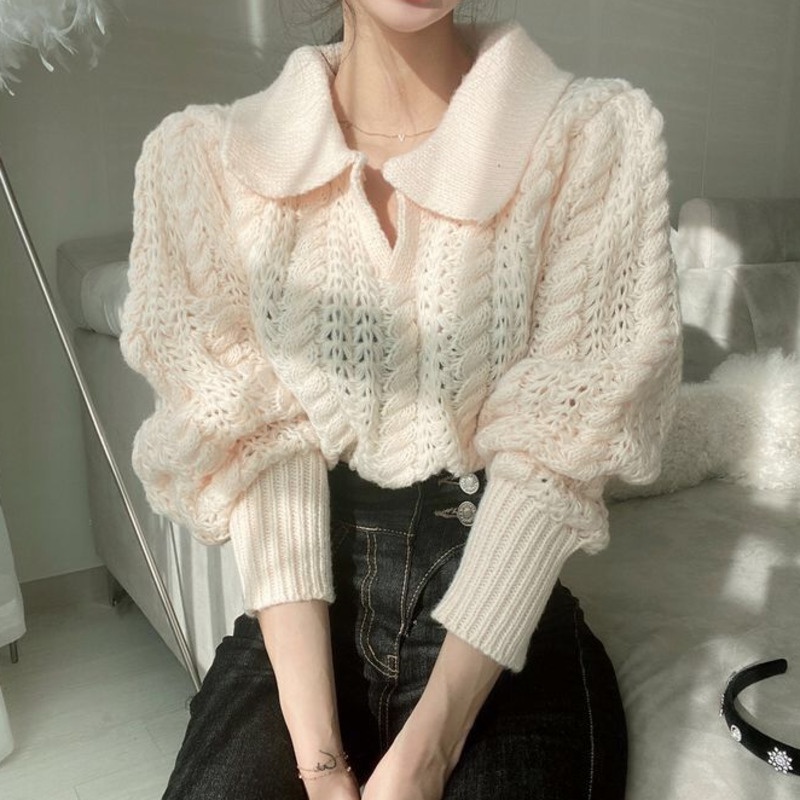 Áo Len Tay Phồng Dài Dáng Rộng Phong Cách Hàn Quốc Thời Trang Mùa Thu Cho Nữ