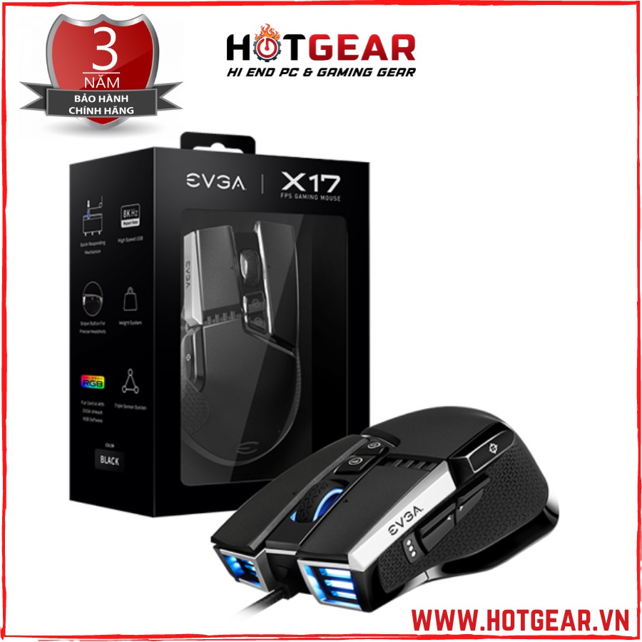 Chuột vinh tính EVGA X17 Gaming Mouse – Wired – Black – Customizable – 16,000 DPI – 5 Profiles – 10 Buttons – Ergonomic
