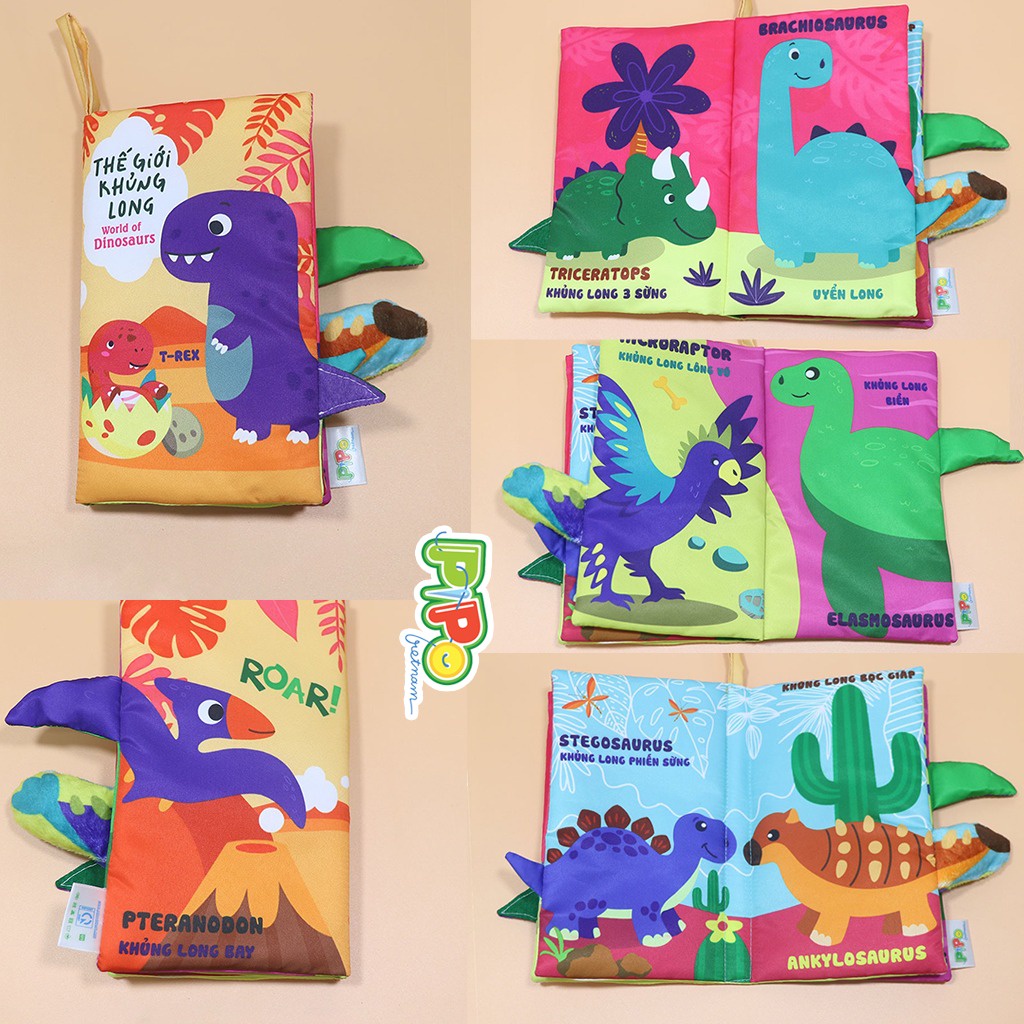 Sách vải cho bé PiPoVietnam-Combo 8 sách vải đoán đuôi chủ đề động vật