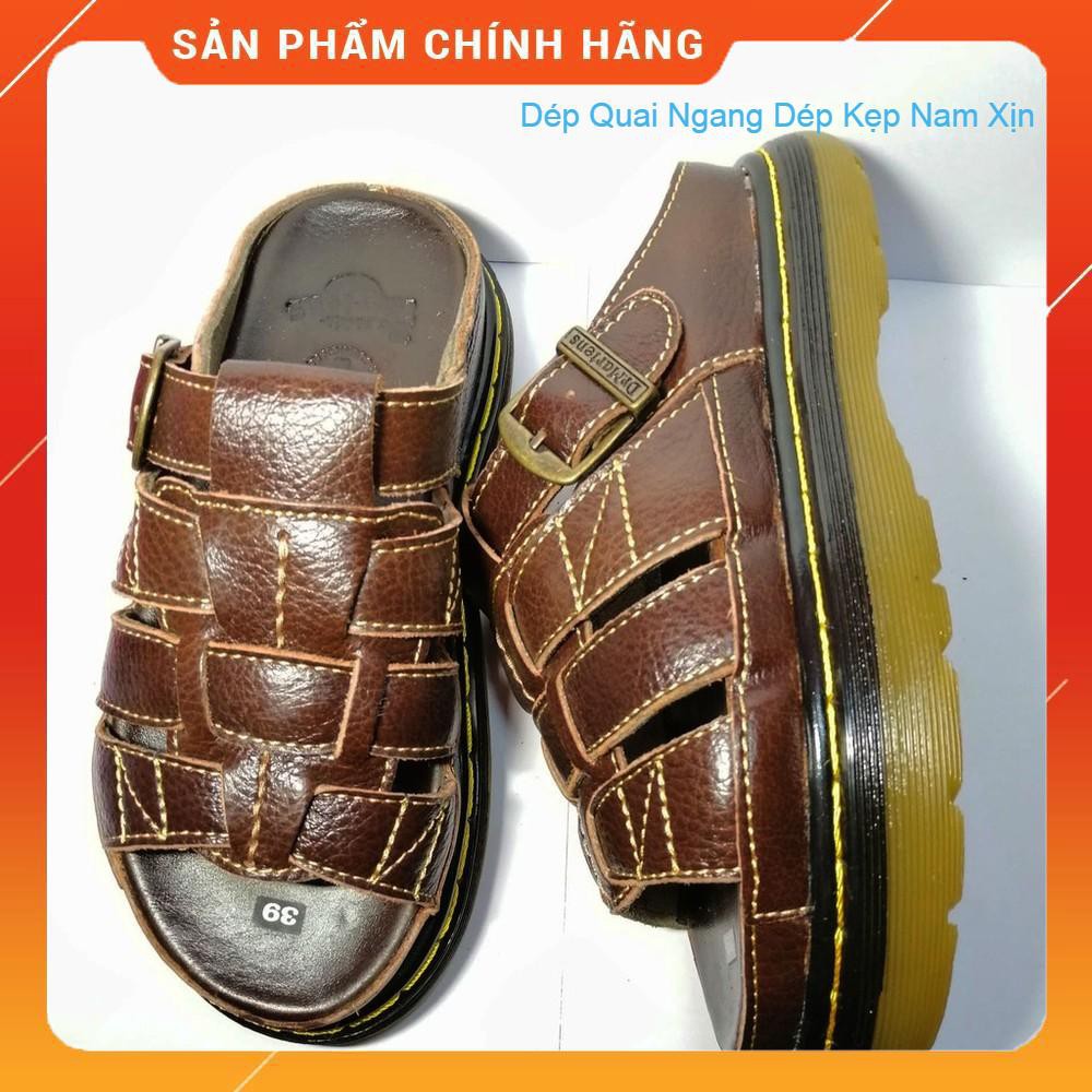 Dép quai ngang nam Doctor Dr.Martens Da Bò Cao Cấp Hàng HNSX - Đế Lót Da Bò - Mã D7