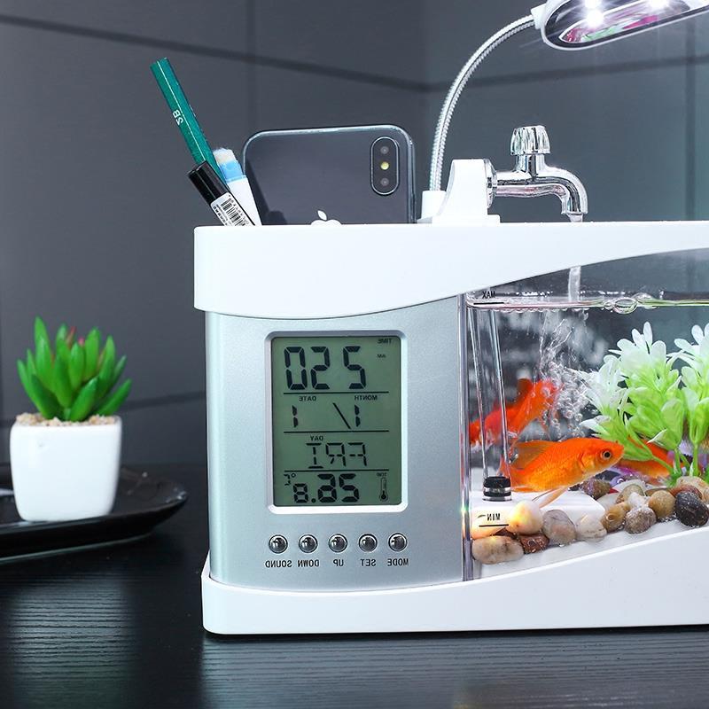 Bể cá mini usb để bàn AQUARIUM Có Sử Dụng Màn Hình LCD: hiển thị đồng hồ; Lịch; Báo Thức; Nhiệt Độ.