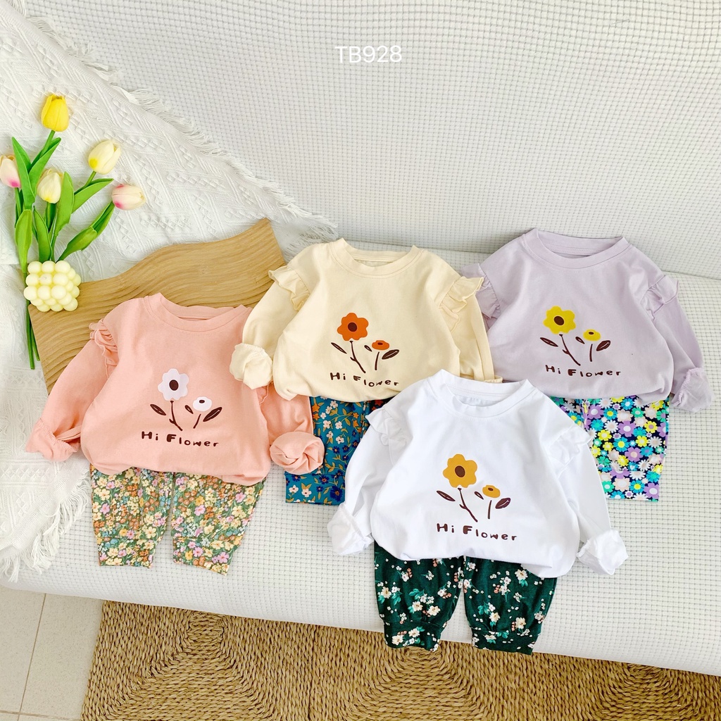 Bộ Dài Tay Thu Đông Cho Bé Gái Họa Tiết Hoa Nhí Flower Chất Cotton Cao Cấp Mềm Mại Co Dãn Tốt Từ 8-22Kg