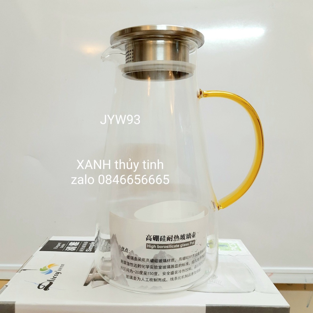 Bình thủy tinh quai vàng, nắp inox 1800ml - Mã JYW93