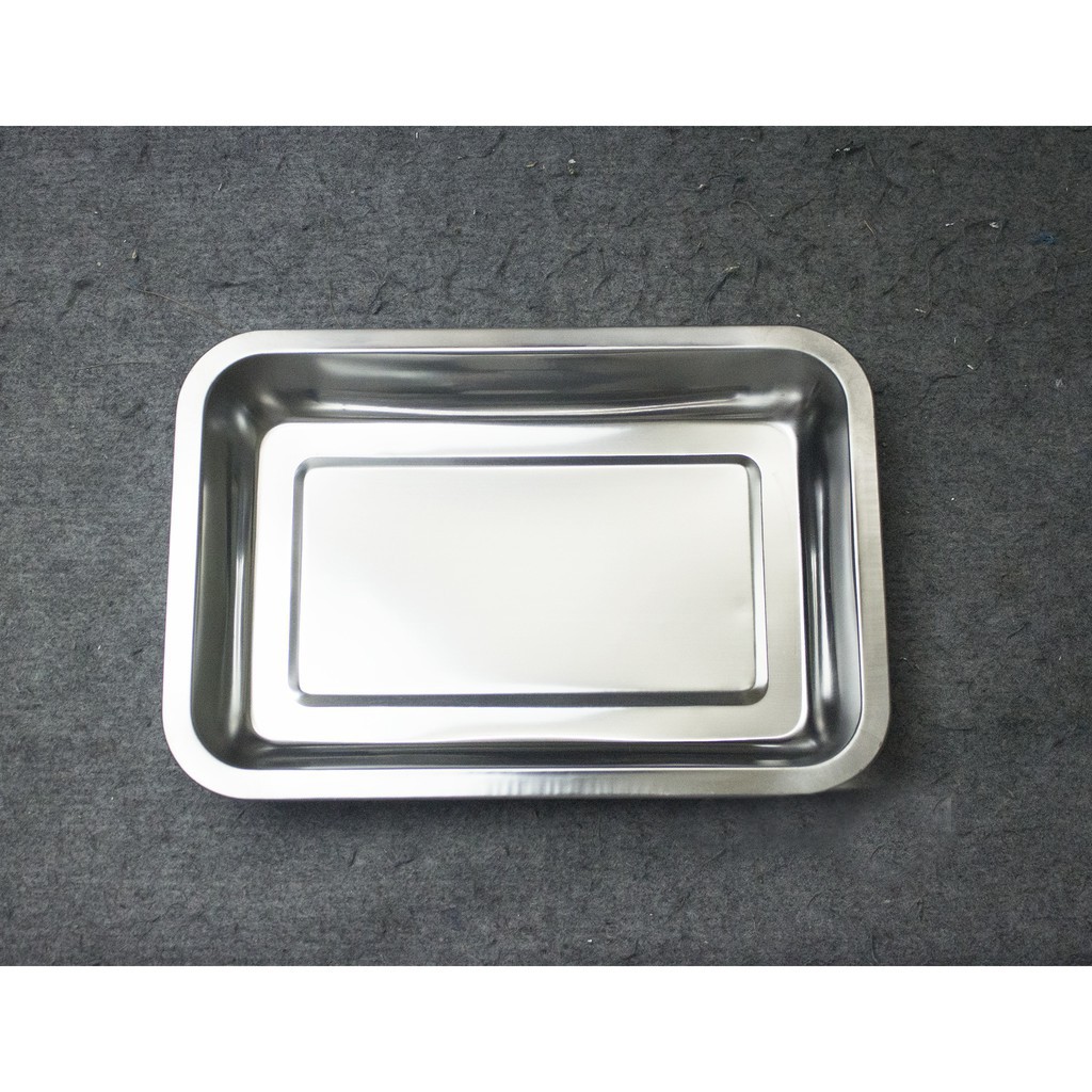 Khay Inox Chữ Nhật Làm Bánh, Đựng Thức Ăn Sâu 26X19X4 Cm
