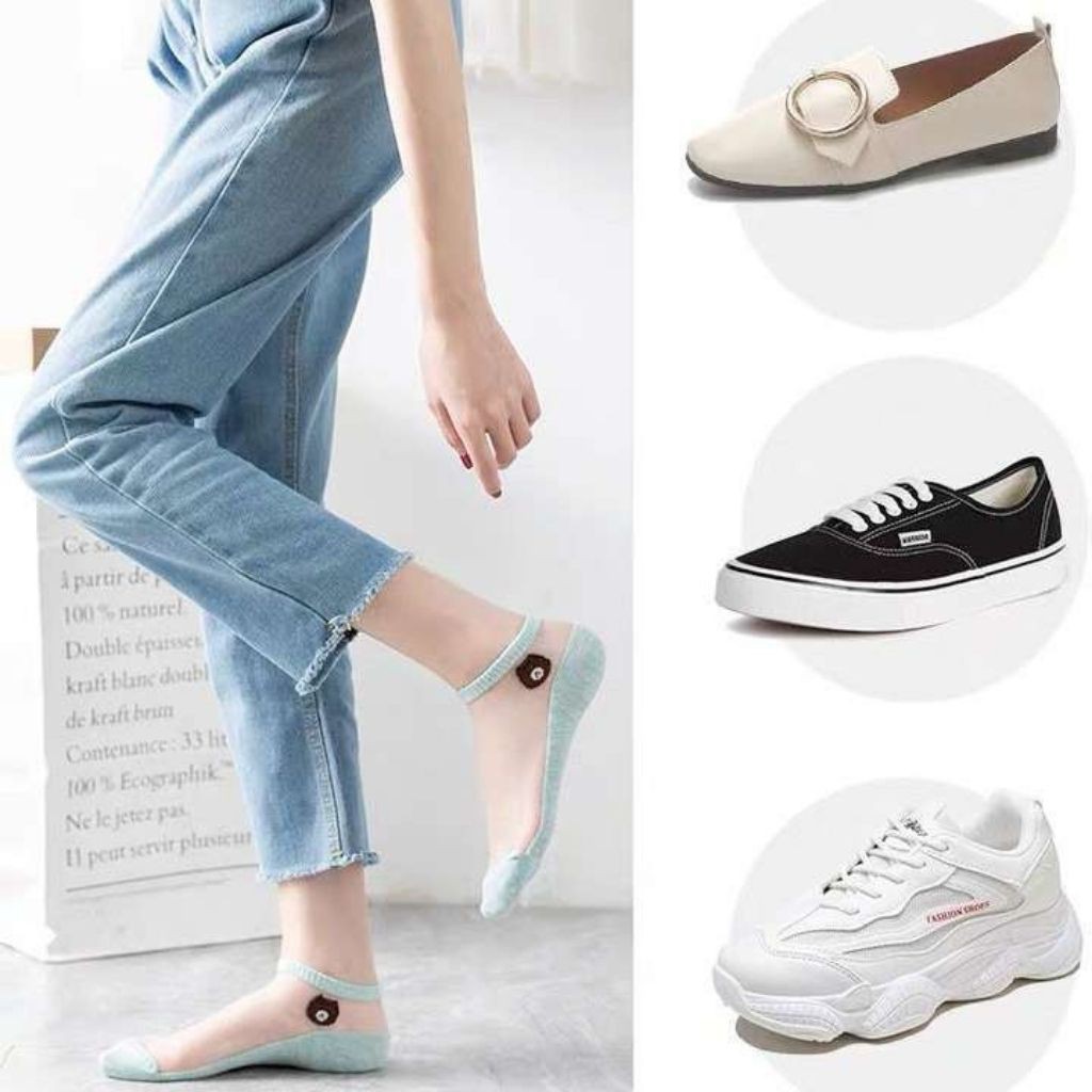 Tất/Vớ Nữ Xinh Mùa Hè🍀FREE-SHIP🍀Giá Rẻ-Cổ Ngắn-Phối Lưới Lụa Siêu Cute-Thêu Hoa Cúc Hot Trend 2021