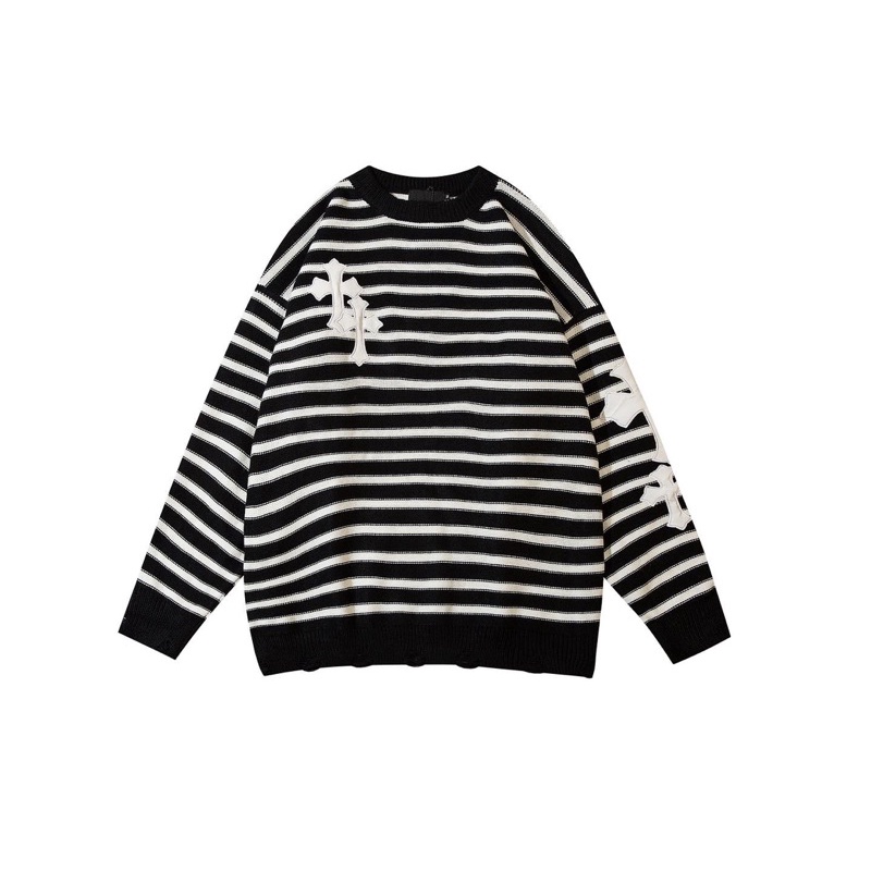 Áo len unisex White Cross Stripe Longline swt