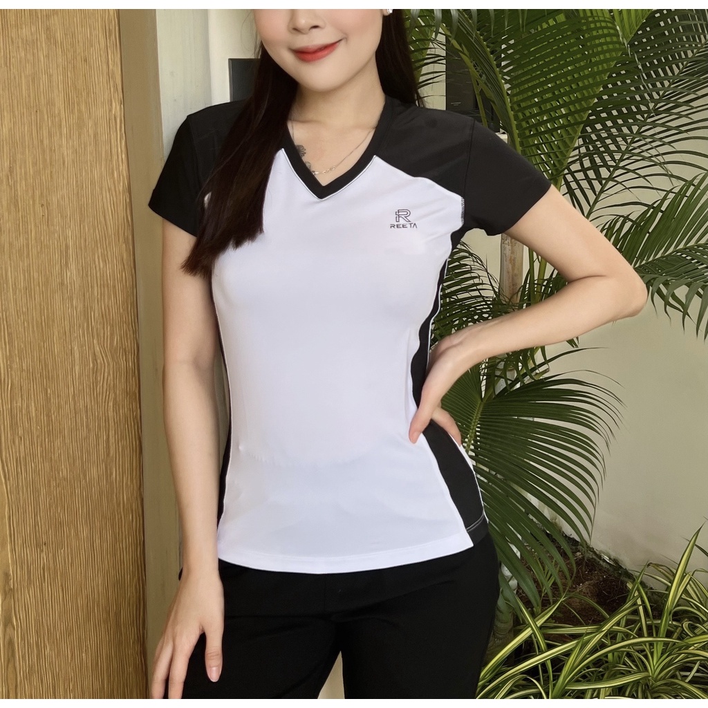 Áo thun thể thao cổ tim nữ REETA thiết kế trơn cực dễ mix & match, co giãn dễ dàng, thoáng mát và đa màu sắc - A1747