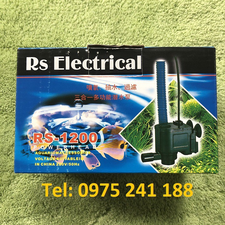 Máy bơm lọc nước hồ cá cảnh RS 1200, 8W, đẩy cao 80cm, có kết hợp thổi khí oxi