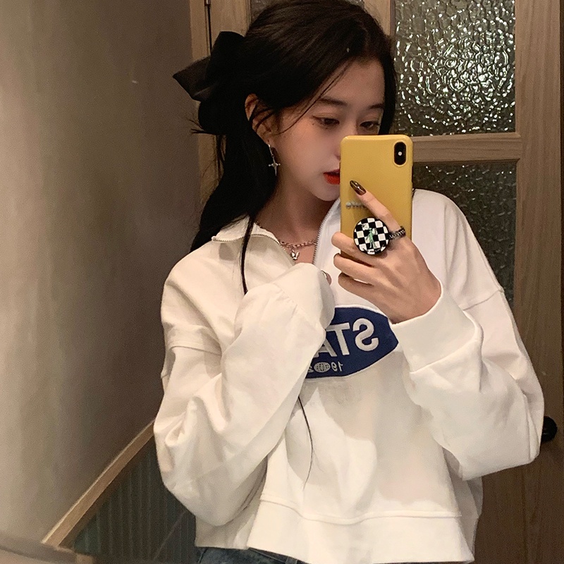 Áo Sweater Dài Tay Dáng Rộng Thêu Chữ Thời Trang Mùa Thu Dành Cho Nữ