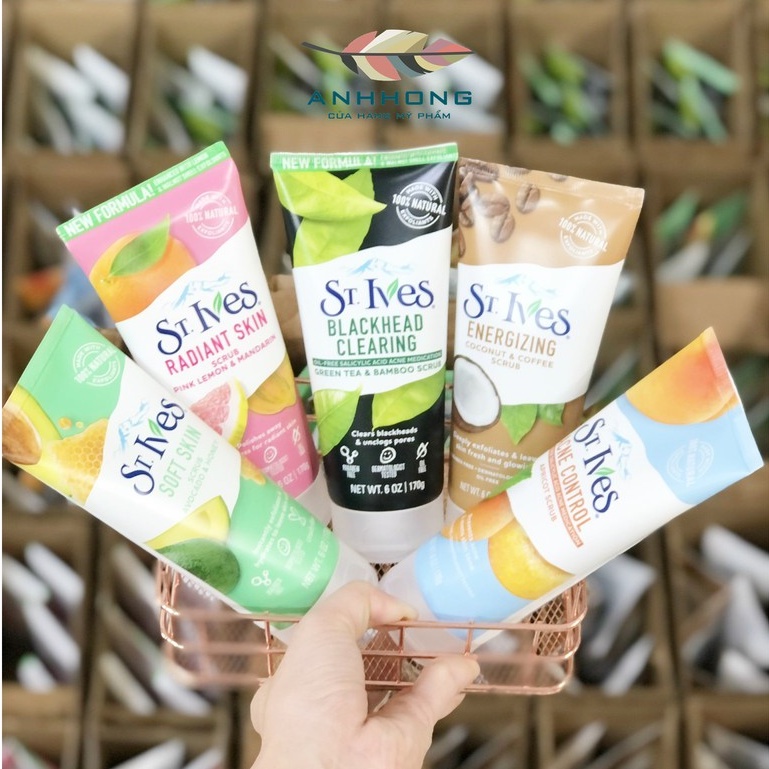 Sữa rửa mặt St.Ives 170g Trà xanh I Cafe & Dừa I Hương Mơ I Bơ&Mật ong I Hoa hồng tẩy tế bào chết