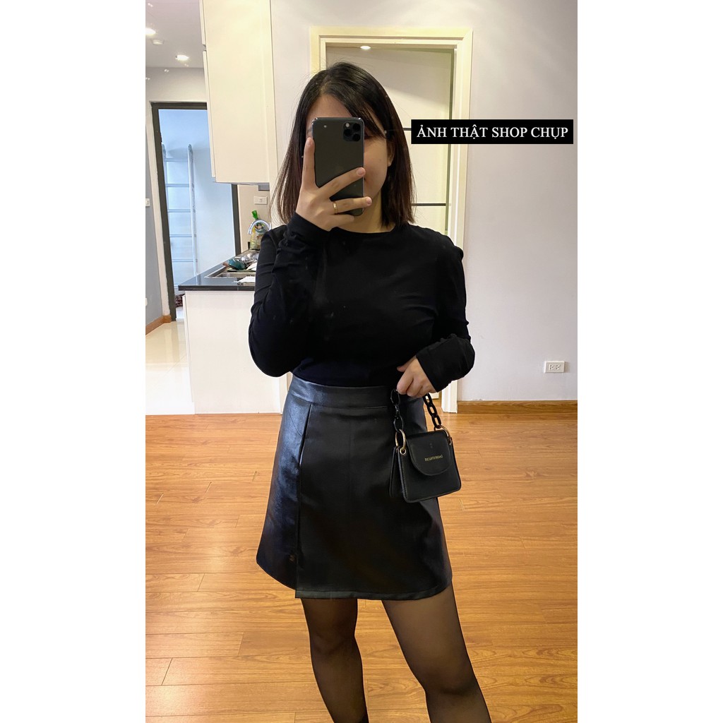 Chân Váy Da ⚡️𝐁𝐈𝐆𝐒𝐈𝐙𝐄⚡️ Cạp cao dấu bụng dáng chữ A siêu xinh