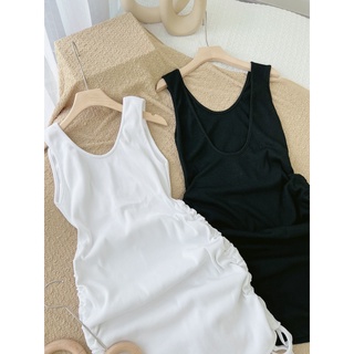 [ Ảnh thật ] Đầm 2 dây rút eo - đầm body hở lưng rút eo