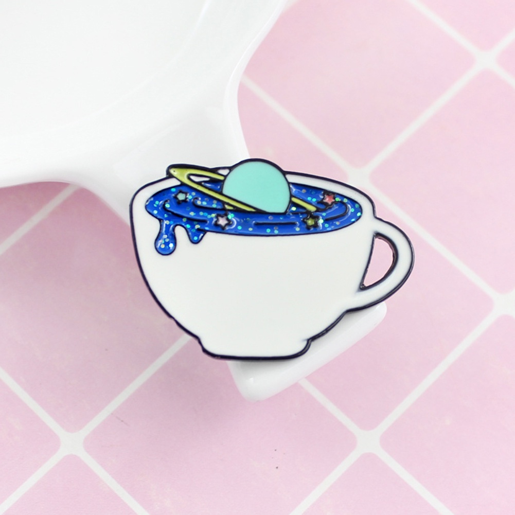 YOML✔Creative Unisex Space Coffee Cup Enamel Brooch Pin Bag Cap Jacket Badge Jewelry