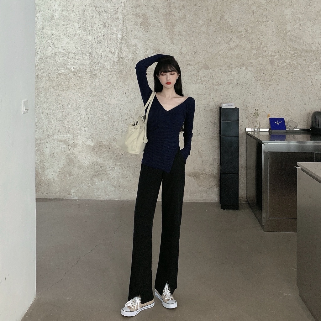 Quần Tây Lưng Cao Ống Rộng Phong Cách Hàn Quốc Thời Trang Cho Nữ