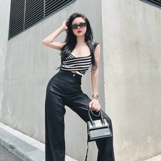 Áo kiểu 2 dây sọc ngang đắp chéo cực hot , chất thun gân mềm mịn ly