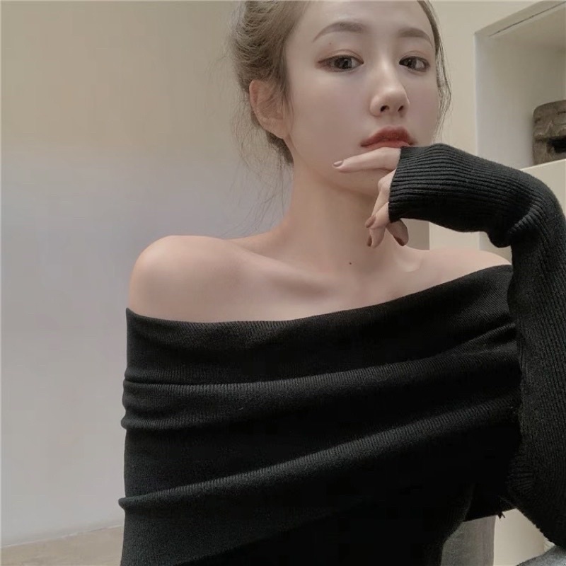 Áo bệt vai gân tay dài