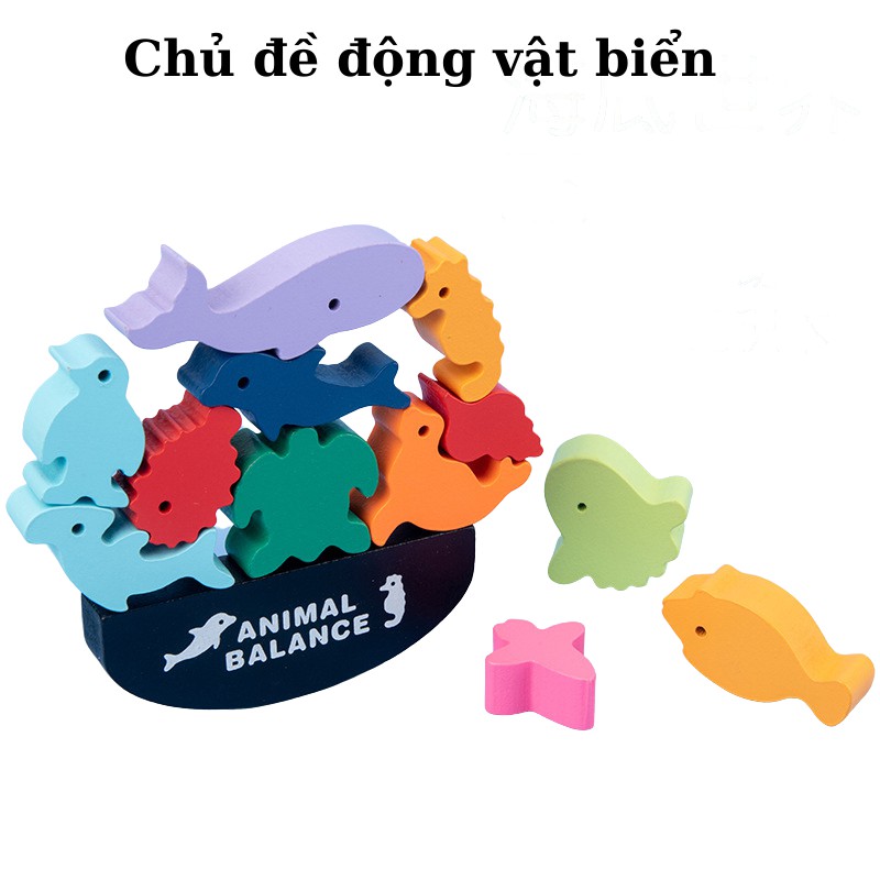 Đồ chơi xếp chồng giáo dục sớm cho bé giữ thăng bằng chủ đề khủng long động vật Bicabom Bc08