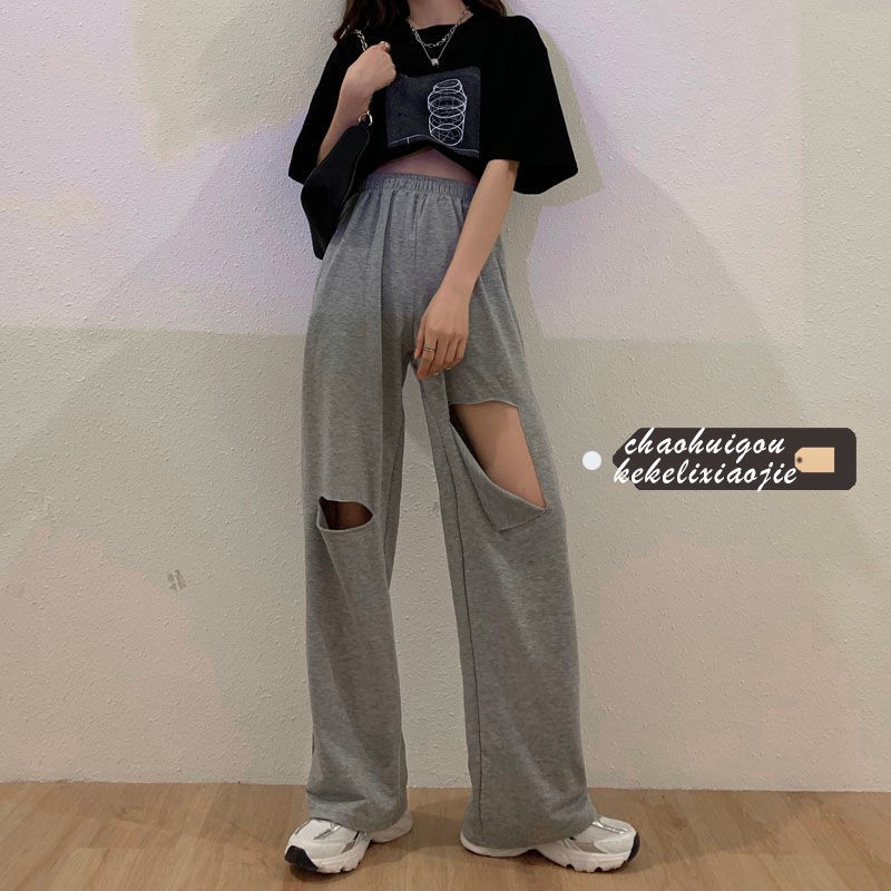 Quần Dài Nữ Lưng Cao Ống Rộng Rách Gối Thời Trang Hè 2021 | BigBuy360 - bigbuy360.vn