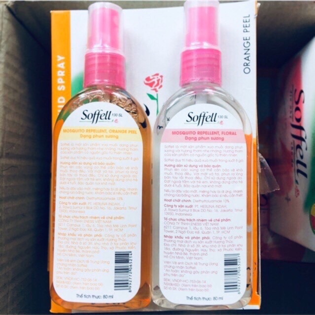 Soffell xịt 30ml và 80ml (xịt chống muỗi trong 8 giờ)(hương hoa và hương cam) (không dùng cho trẻ dưới 4 tuổi)