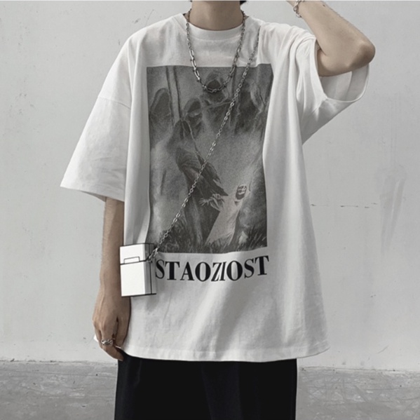 Áo Thun Trơn Tay Ngắn Dáng Rộng In Hình Thời Trang Nhật Bản Dành Cho Nam Giới