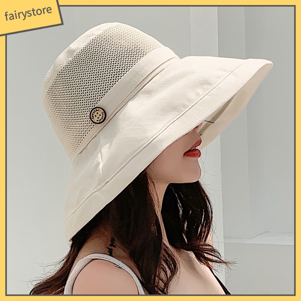 Mũ Bucket Thể Thao Vành Rộng Chống Nắng Đính Nút Họa Tiết Hoa Trang Trí Nội Thất Cho Nữ